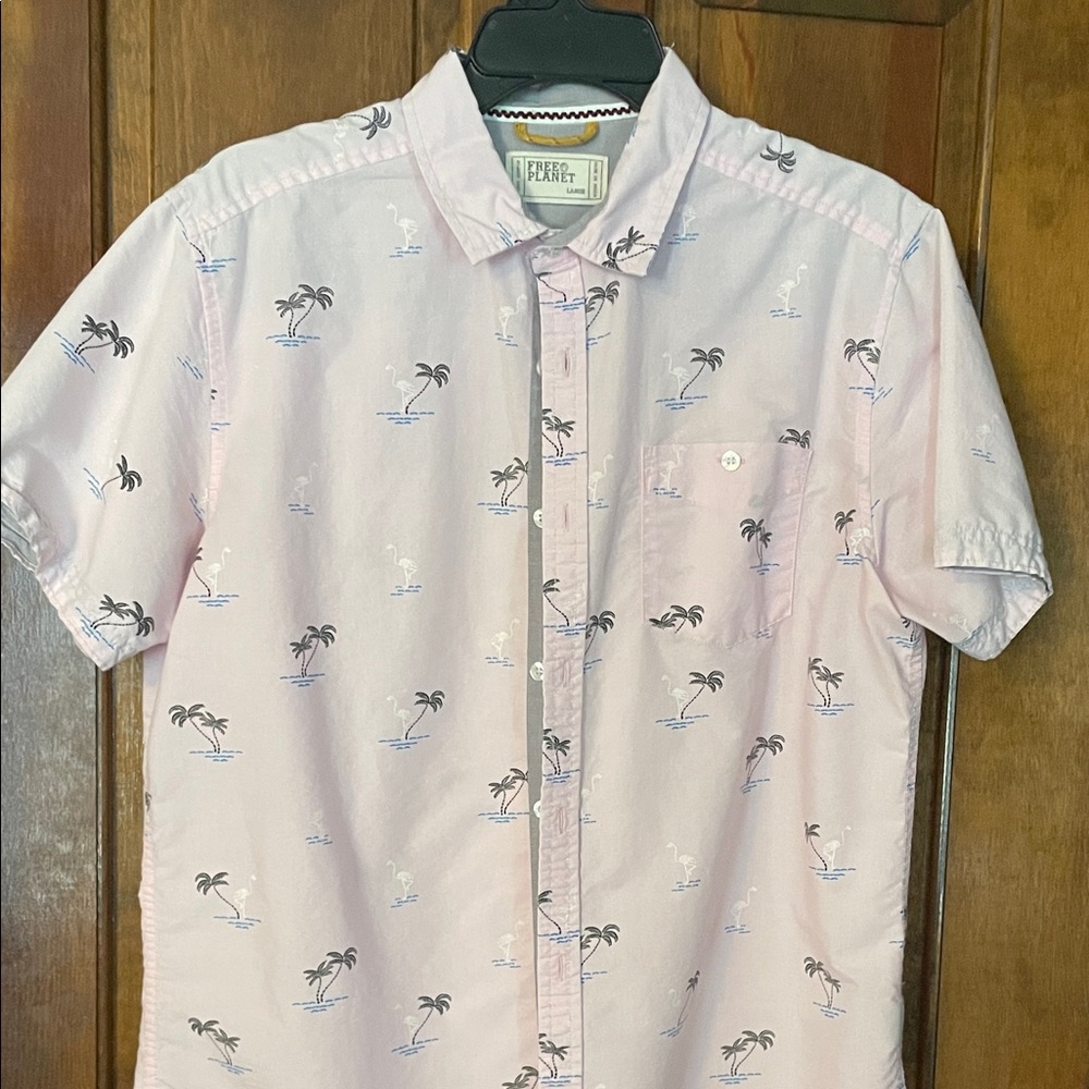 Free Planet Light Pink Palm Print Men's Shirt